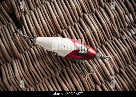 An old rubber Red Gill of Mevagissey Cornwall sea fishing lure designed for  catching predatory fish such as pollack or cod. From a collection of fishi  Stock Photo - Alamy