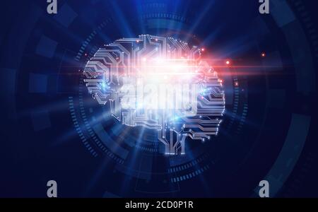 Techno image of human brain as artificial intelligence concept Stock Photo