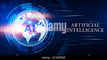 Artificial Intelligence Conceptual Image With Futuristic Earth Globe And Polygonal Connections Stock Photo