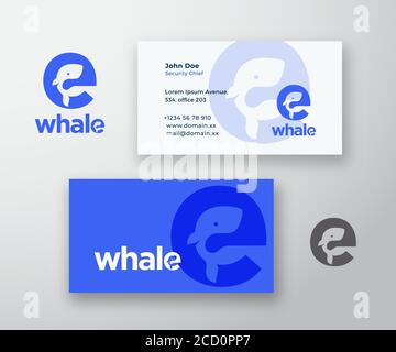 Whale Abstract Vector Logo and Business Card Template. Whale Silhouette Incorporated in the Letter E Concept with Modern Typography. Premium Stock Vector