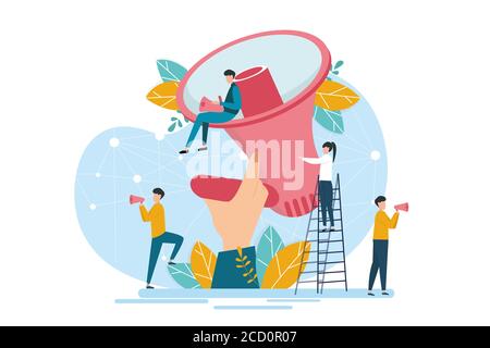 Communication Vector Illustration With People And Megaphone Over White Background Stock Vector