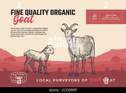 Fine Quality Organic Goat. Abstract Vector Meat Packaging Design or ...
