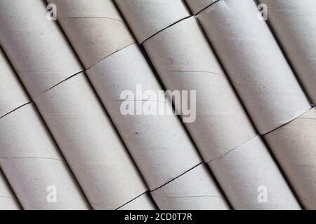 empty toilet roll tubes, no toilet paper - concept of panic buying of toilet rolls as people panic buy essentials items in UK Stock Photo
