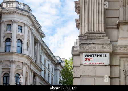 London- Whitehall and Downing Street sign, the headquarters of the government of the United Kingdom Stock Photo