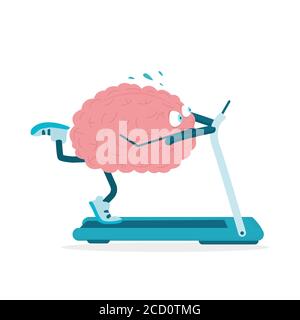 Overworked Brain Training Running On Treadmill On White Background, Illustration Stock Vector