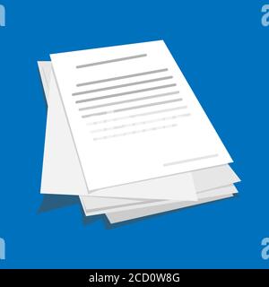 Stack or Pile Of Business Documents Over Blue Background, Vector Illustration Stock Vector