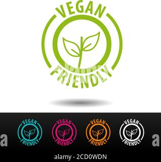 Vegan friendly badge, logo, icon. Flat vector illustration on white background. Can be used business company. Stock Vector