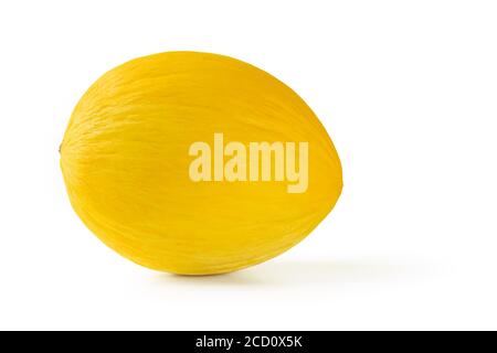 Whole ripe honeydew melon with yellow peel isolated on white background. Sweet fruits and berries. Vegetarian, raw food diet and healthy eating. Stock Photo
