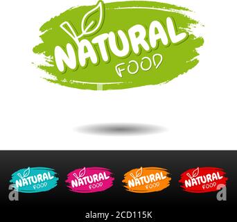 Set of Natural food badges. Vector hand drawn labels. Stock Vector