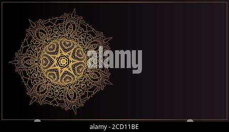Vintage vivid abstract steampunk cyber ethnic mandala, rusty golden gradient color outline, isolated on black background. Stock Vector