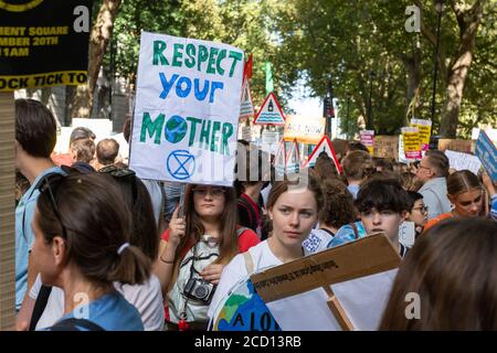 A crowd of protesters during the Climate Strike, London, 20 September 2019 Stock Photo