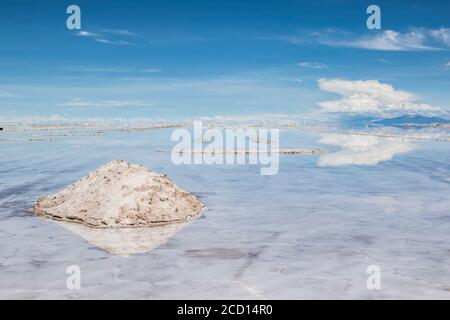 Salar de Uyuni, the world's largest salt flat, during the wet season (December-February); Potosi Department, Bolivia Stock Photo
