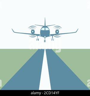Light Aircraft. Excellent Airplane Landing or Takeoff over Runway. Stock Vector