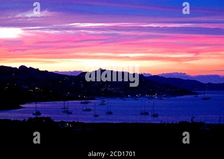 Red sunset on the sea from Palau, Sardinia, Italy Stock Photo