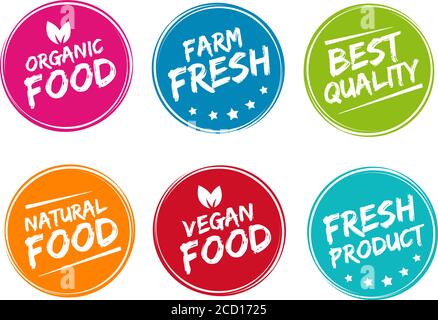 Set of colorful labels and badges for organic, natural, bio and eco friendly products isolated on white background. Eps10. Stock Vector