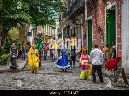 Havana, Cuba, July 2019, street artists in Calle Mercaderes in the oldest part of the city Stock Photo