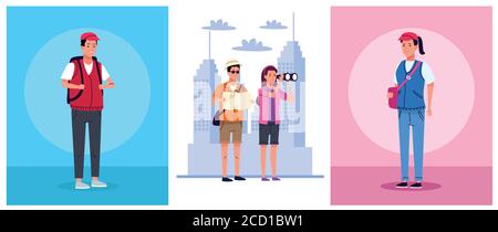 tourists people group scenes characters vector illustration design Stock Vector