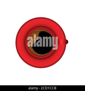 Hot black coffee in red cup and red saucer in white background Stock Vector