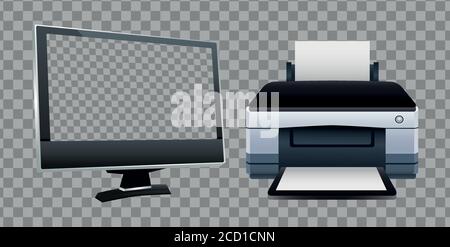 printer hardware machine and monitor computer devices vector illustration design Stock Vector