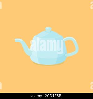 light blue teapot with lid on an orange background side view Stock Vector