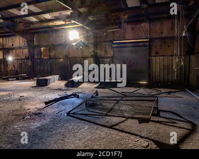 Interior of old abandoned factory warehouse. Stock Photo