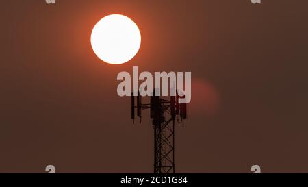 Dramatic Cell Tower Sunrise. Oregon, Ashland, Cascade Siskiyou National Monument, Summer Stock Photo