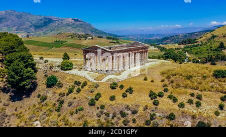 Aerial view of the Temple of Segesta, just outside of Alcamo, in northwestern Sicily, Italy Stock Photo