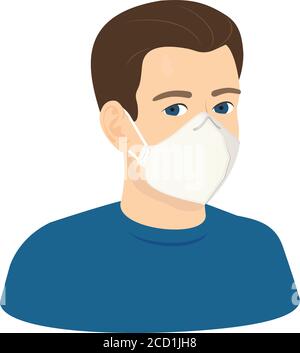 Young european white man wearing mask against the corona virus covid 19 white guy in respirator, three-quarter portrait Stock Vector