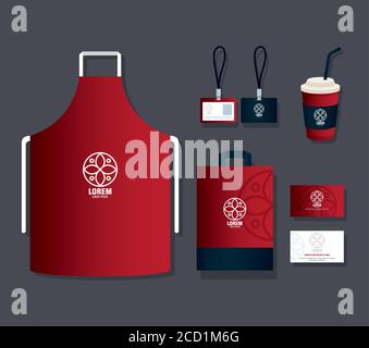 brand mockup corporate identity, mockup stationery supplies red color with white sign Stock Vector