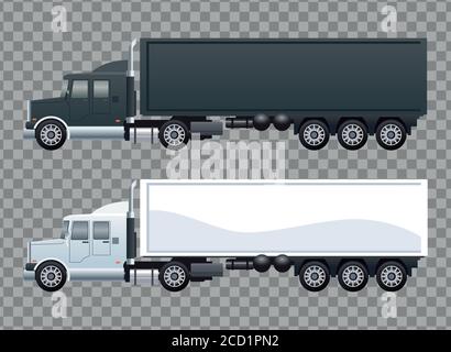 white and black trucks cars vehicles brand mockup style vector illustration design Stock Vector