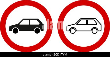 Warning - cars icon. Simple vehicle drawing in red circle. Stock Vector