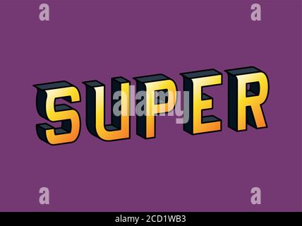 3d super lettering on purple background design, typography retro and comic theme Vector illustration Stock Vector