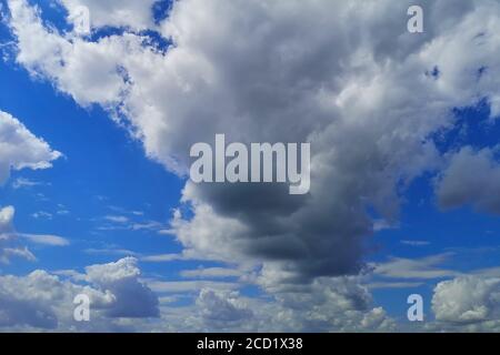 Dramatic panoramic skyscape with dark stormy clouds.Season, meteorology Stock Photo