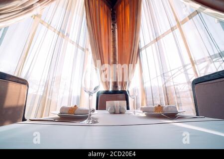 Served table for two persons in the restaurant. Stock Photo
