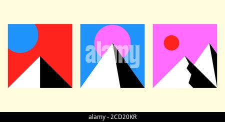 Geometric elements design. Set of three cards with Bauhaus vintage style. Stock Vector