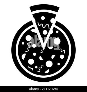 Pizza with cut slice. black fast food delivery icon symbol, vector illustration. Stock Vector