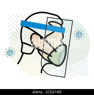 Mandatory to wear Protective Face Mask and Face Shield  - Icon as EPS 10 File Stock Vector