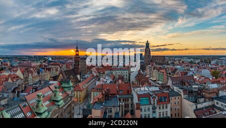 A panoramic view of Wroclaw at sunset. Stock Photo
