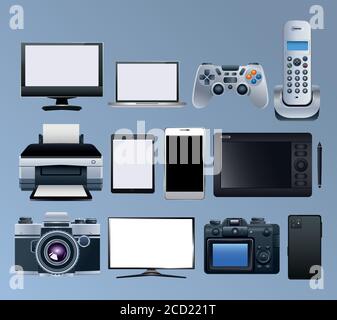 group of electronic devices set icons vector illustration design Stock Vector