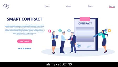 Vector of business people signing a smart contract Stock Vector