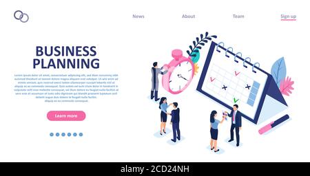 Strategic planning in business concept. Vector of businesspeople working together scheduling operations agenda, employee assignments on calendar. Stock Vector