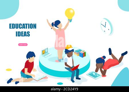 Vector of diverse children learning using different educational tools Stock Vector