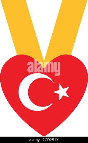 heart medal with turkey flag design over white background, flat style, vector illustration Stock Vector