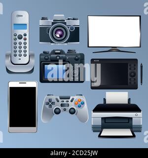 group of electronic devices set icons vector illustration design Stock Vector