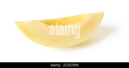 Slice of tasty ripe honeydew melon isolated on white background. Vegetarian, raw food diet and healthy eating. Sweet fruits and berries. Front view. Stock Photo