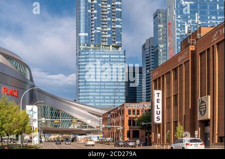 Edmonton, Alberta - August 7, 2020: the Ice District in Edmonton Alberta, including Rogers Place arena. Stock Photo