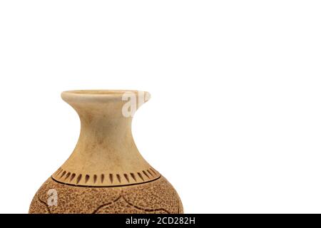 Close up Old ceramic pitcher or jar isolated on a white background Stock Photo