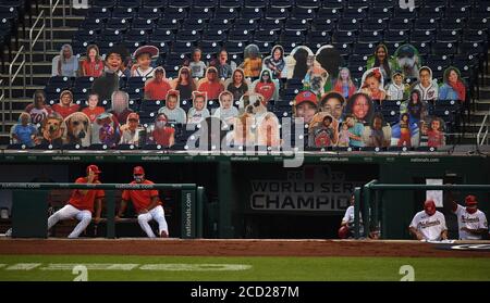 Queens, United States. 25th July, 2020. Cardboard cutouts of fans are in  the lower sections of seats when the New York Mets play the Atlanta Braves  at Citi Field on Saturday, July