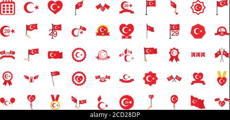 turkey republic icon set over white background, flat style, vector illustration Stock Vector