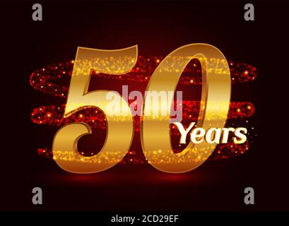 50 years golden anniversary 3d logo celebration with glittering spiral star dust trail sparkling particles. Fifty years anniversary modern design Stock Vector